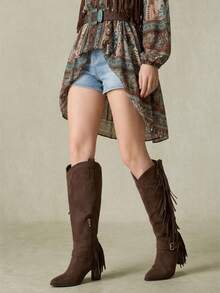Styleloop Tassel Tall Western Boots Women - Camel - View 2