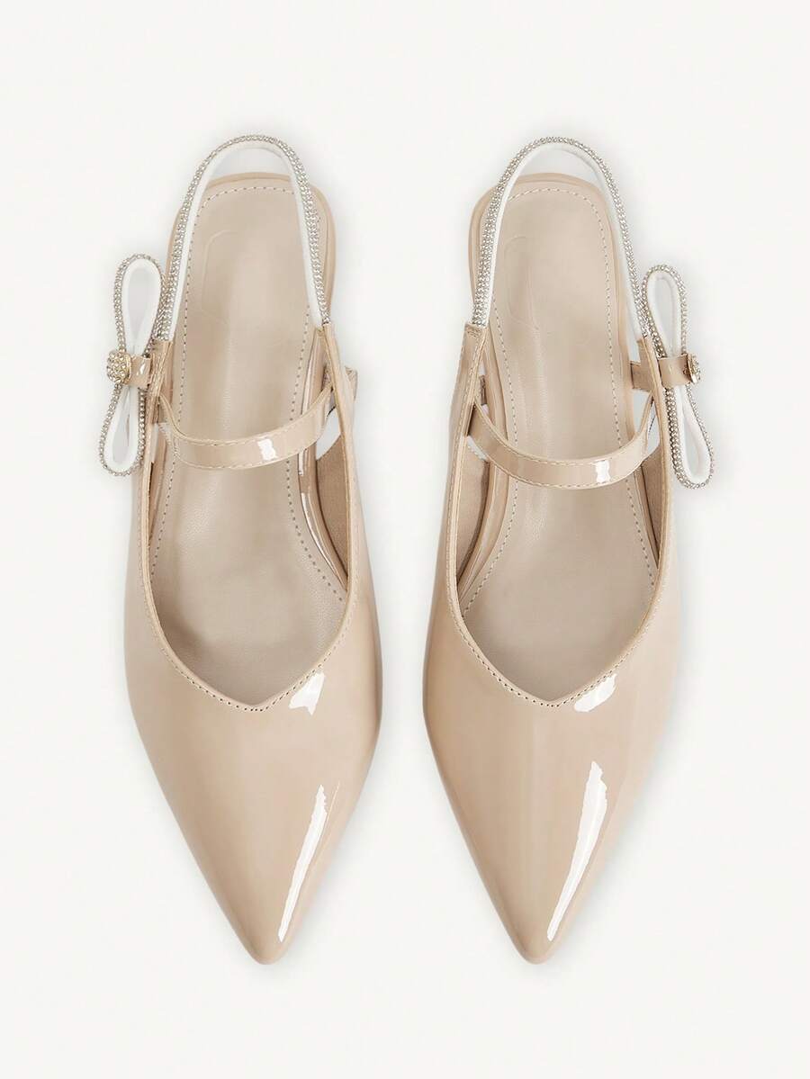 CUCCOO CHICEST Women's Fashion Rhinestone Bow Comfortable Versatile Pointed Flat Shoes Spring - Apricot - View 1