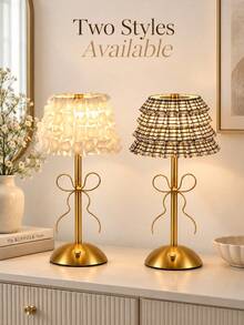 Glimwiel 1pc French Elegant CordlessTable Lamp, Bowknot Gold Desk Lamp With 3 Light Colors, Ruffled Fabric Shade Decor Lamp For Bedroom Dining Room, Ideal Home Decor & Gift - multicolor - View 10