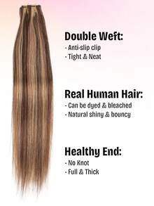 6Pcs Clip In Human Hair Extensions With Side Highlights, Instant Volume And Length, Natural Seamless Blend, Easy To Wear For Women, Daily & Party Looks, Halloween Costumes & Christmas - Multicolor - View 5