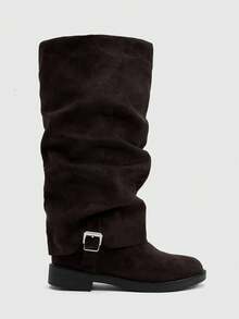 Daringsoles Winter New Strap Imitation Suede Pant Tube Boots Western Boots Long Boots Women Winter Boots - Coffee Brown - View 6