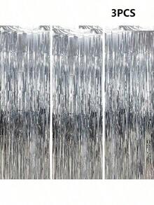 100*200cm Silver Tassel Ribbon, Shiny Metallic Texture Design, Suitable For Photography Studio Props, Birthday Party, Bridal Shower, Wedding Decoration, Backdrop, Party Decoration, Photo Booth Props - Silver - View 13