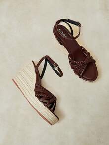 Styleloop Women's Wedge Heel Platform Sandals Spring And Summer Fashion Versatile New Round Toe Straw Bottom Buckle Woven Sandals Hemp Rope Sole Sandals Outdoor - Coffee Brown - View 6