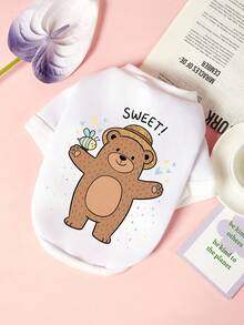 PETSIN A Little Bear Wearing A Straw Hat With A Bee Pattern And The Letters SWEET Printed Pet Sweater, White Casual, Soft, And Comfortable Pet Clothing - Multicolor - View 2