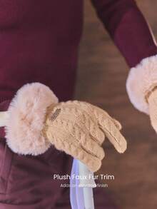 GLOWMODE Après Glow Collection Wool-Blend Fireside Chat Cable-Knit Gloves With Faux Fox Fur Trim Skiing Snowboarding Winter Outdoor - Beige - View 2