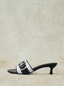 Styleloop Retro French Style Intellectual Girl Shopping Vacation Summer Metal Buckle Kitten Heel Sandals - Black - View 3