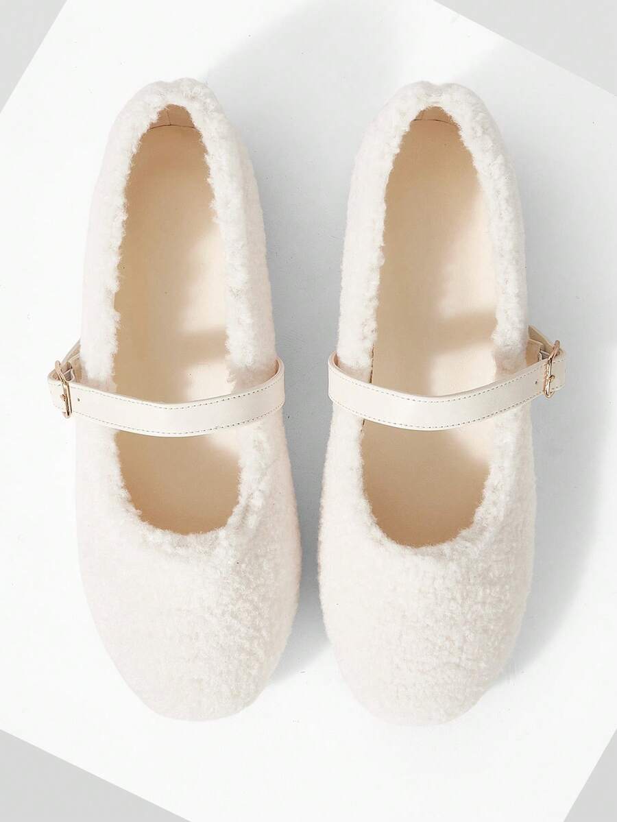 Mnmlis Autumn/Winter Women's Mary Jane Flat Shoes With Single Strap, Versatile And Warm - Beige - View 1