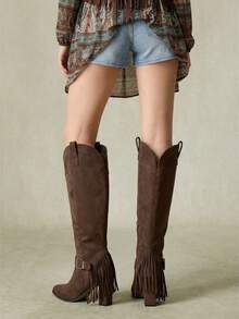 Styleloop Tassel Tall Western Boots Women - Camel - View 7