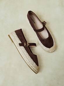 Styleloop Women's Shoes Flat Bottom Round Toe Contrasting Color Buckle Bohemian Style Beach Vacation Shoes - Coffee 2 - View 8