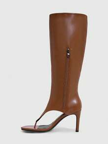 Daringsoles Women's New Fashion Thong Boots Knee-High Boots, Square Toe High Heel, Spring/Summer For Christmas Spring Shoes Fall Shoes - red brown - View 4