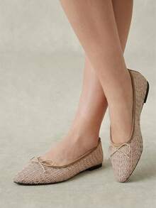 Styleloop New In Spring And Summer, Fashionable And Casual, Breathable And Hollowed Out, Bow Wave Pattern Round Toe Flats, Casual And Versatile Fall Shoes - Khaki fleece khaki wave pattern - View 2