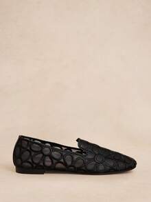 Rosivie The New Women's Popular Simple And Fashionable Splicing Mesh Embroidery Flower Design, One Pedal Square Head Flat Bottom Multi-Color Mary Jane Single - Black - View 2