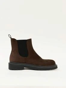 Nöista Maillard Dark Brown Chelsea Booties Round Toe Elastic Sleeve Thick Bottom Low Heel Retro Commuter Ankle Boots - Brown - View 3