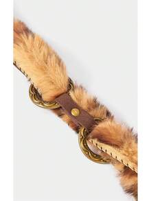 Noxbound Striped Plush Ring Fringed Belt, Retro Old Leather Rope Lace Decorative Belt - leopard print - View 3