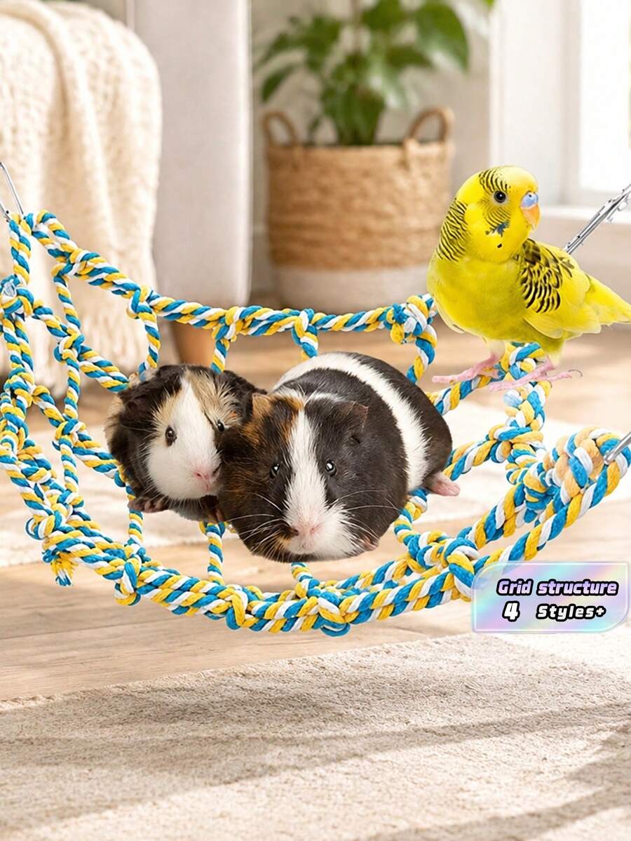 Rope Bridge Bird Ladder Small Animal Habitat, Hamster Cage Accessories Rat Toys Rat Climbing Rope Net Pet Hammock Suitable For Hamsters, Rats, Parrots, Decor And Play, Random Color, Valentine'S Day Gift, Cat/Dog Gift - Multicolor - View 1