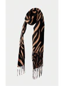 Noxbound A Women's Animal Pattern Zebra Pattern Casual Fashion Elegant Versatile Polyester Printed Scarf Autumn And Winter Daily Use - Black Camel - View 7