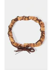 Noxbound Striped Plush Ring Fringed Belt, Retro Old Leather Rope Lace Decorative Belt - leopard print - View 2