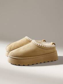 Solecia Lace Hemming Muffin Thick-Soled Versatile Low-Top Snow Boots, Half Tow And One Pedal, Velvet Inside Winter Boots - sand color - View 2