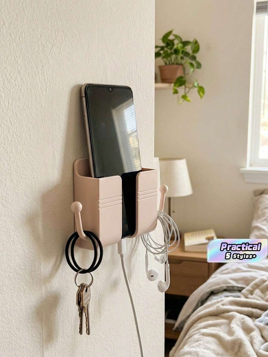 Wall-Mounted Phone Holder Storage Organizer Rack Box, Multi-Functional Wall Hanging Bedside Cellphone Bracket With Multi-Color Options, Compatible With , Android Phone, Birthday Gift, Family, Friends Phone Stand, Phone Accessories - Multicolor - View 1