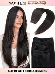 Double Weft Human Hair Extensions, 12-24 Inch Sew In Weft, Instant Volume, Seamless Natural Blend, Soft Silky, Halloween Party Looks & Christmas Gifts - S1B - View 1