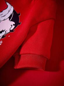 Betty Boop X PETSIN 1pc With Red Christmas Hat, Little Girl Snowflake Letters, HOHOHO Print Pattern, Soft Red, Comfortable And Skin Friendly Pet Clothes - Multicolor - View 5
