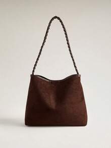 Wovira Hand-Woven Detail Shoulder Straps, Minimalist Suede Shoulder Bag, Soft And Lightweight - coffee color - View 1