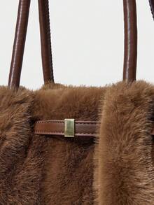 MOTF PREMIUM WOMEN'S STYLISH DARK BROWN FLUFFY SHOULDER TOTE BAG FOR COMMUTING VACATIONS AND SHOPPING - coffee color - View 4