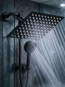 Handheld Shower Head With A 57-Inch Hose, 6-Inch Adjustable Round Bathroom Faucet Set Including A 3-Way Diverter And Drill-Free Wall Mount Bracket, Available In Black/Silver; Ideal For Bathroom Upgrades Featuring Stylish Shower Designs, - Set - View 9