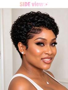 Short Pixie Cut Wig Human Hair Afro Curly/Kinky Curly With Bangs Glueless African Style Wig Brazilian Real Human Hair Wig Suitable For Women For Halloween Cosplay - SNatural Black - View 5