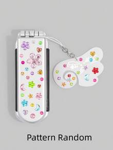 ROMWE Kawaii 1pc Dopamine Shiny Rhinestone Folding Comb And Mirror Set, Back To School Air Cushion Comb, Portable Comb Mirror, Y2K Musical Note Decor Small Comb (Random Pattern) - Color A - View 9