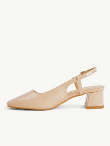 CUCCOO CHICEST Women Shoes New Simple Commuter Style Women's Four Seasons Workplace Dating Glossy Patent Leather Solid Color Square Toe Back Empty Buckle Thick - Apricot - View 3