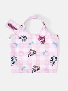 THE POWERPUFF GIRLS X SHEIN 1件裝 滿粉色系 愛小女警圖案折疊購物袋 大容量防水托特包 - 多色A9 - 查看 4