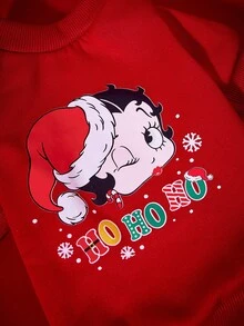 Betty Boop X PETSIN 1pc With Red Christmas Hat, Little Girl Snowflake Letters, HOHOHO Print Pattern, Soft Red, Comfortable And Skin Friendly Pet Clothes - Multicolor - View 3