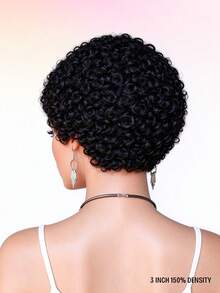 Short Pixie Cut Wig Human Hair Afro Curly/Kinky Curly With Bangs Glueless African Style Wig Brazilian Real Human Hair Wig Suitable For Women For Halloween Cosplay - SNatural Black - View 8