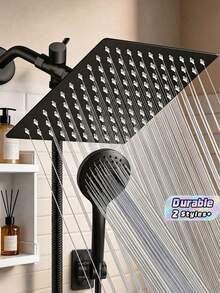 Handheld Shower Head With A 57-Inch Hose, 6-Inch Adjustable Round Bathroom Faucet Set Including A 3-Way Diverter And Drill-Free Wall Mount Bracket, Available In Black/Silver; Ideal For Bathroom Upgrades Featuring Stylish Shower Designs, - Set - View 1