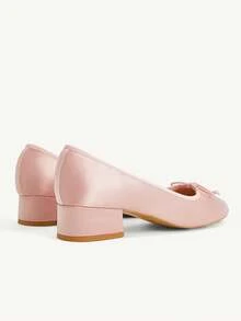 CUCCOO CHICEST Ladies Elegant Elegant Pink Bow Round Toe Thick Heel High Heel Comfortable Shoes Spring And Autumn Shoes - Pink - View 5
