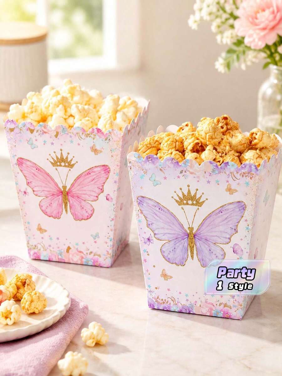 20 Purple And Pink Butterfly Shaped Food Boxes, Chips Container, Popcorn Cup, Popcorn Bucket, Candy Box Containers, Suitable For Pink Themed Birthday Party Decorations And Family Movie Night, Also Suitable For Bakeries, Burger Shops, And Other - Pink - View 1
