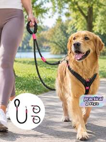 3pcs Adjustable Multi-Function Dog Leash Set, Includes Main Leash And Auxiliary Leash, Comfortable Grip, High-Density Nylon Braided Rope, Essential For Medium And Large Dogs, Dog Supplies, Retractable Dog Leash, Travel Essentials - Multicolor - View 1
