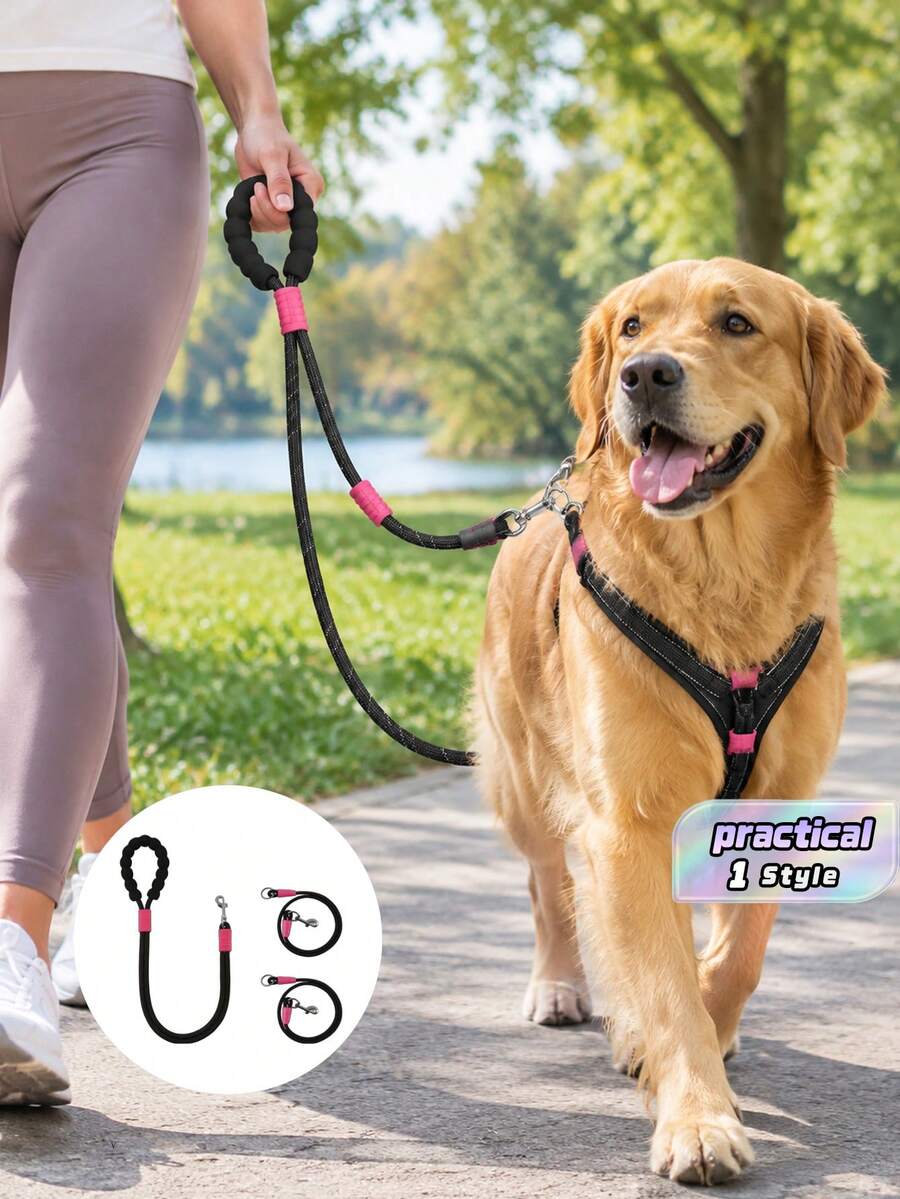3pcs Adjustable Multi-Function Dog Leash Set, Includes Main Leash And Auxiliary Leash, Comfortable Grip, High-Density Nylon Braided Rope, Essential For Medium And Large Dogs, Dog Supplies, Retractable Dog Leash, Travel Essentials - Multicolor - View 1