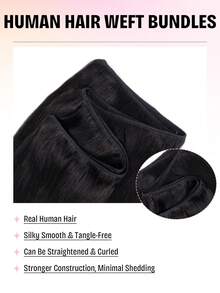 Double Weft Human Hair Extensions, 12-24 Inch Sew In Weft, Instant Volume, Seamless Natural Blend, Soft Silky, Halloween Party Looks & Christmas Gifts - S1B - View 7