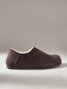 Solecia Fleece Warm All-Inclusive Casual Shoes Women's Retro Slip-On Shoes Outer Wear Thickened Hair Flat Bottom Inner Height Increase - Coffee Brown - View 2