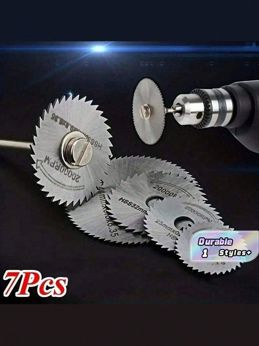 7pcs/Set High-Speed Steel Cutting Blade Wood Plastic Copper Aluminum Soft Metal Small Saw Blade 3.2mm Rod Electric Mill Accessories,Tool Accessories - Silver - View 1
