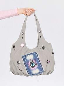 ROMWE Women's Shoulder Bag Y2K Spice Girl Is Sweet And Cool, All-Seeing Eye, Gray Decoration (Including 1 Bag + A Pack Of Accessories, DIY By Yourself) - Grey - View 2