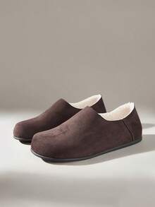Solecia Fleece Warm All-Inclusive Casual Shoes Women's Retro Slip-On Shoes Outer Wear Thickened Hair Flat Bottom Inner Height Increase - Coffee Brown - View 7