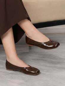 Sleekvia Folded Split-Toed Flat-Soled Shoes For Women, Soft Leather Low Vamp Bowknot Ballet Shoes - Breeze dark brown - View 5