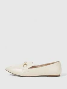 Sleekvia Women's Apricot Pointed Toe Metal Square Buckle Decor Flat Loafers Soft Upper Office Commute Slip-On Shoes - Apricot buckle - View 7
