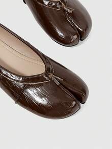 Sleekvia Folded Split-Toed Flat-Soled Shoes For Women, Soft Leather Low Vamp Bowknot Ballet Shoes - Breeze dark brown - View 7