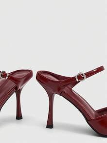 CUCCOO SZL Women's Pointed V-Mouth Buckle Foot Strap Design PU Surface. Empty Single Shoes For Daily Commuting Elegant High Heels - Scarlet PU - View 5