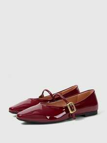 Sleekvia One-Word Buckle With Light Mouth Suede Soft-Soled Commuter Flats - Burgundy 2 - View 7