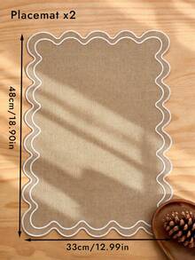1/2/4/6pcs Bohemian Embroidered Placemats, Khaki Wavy Rectangular Table Mats, Non-Slip Cup/Bowl/Plate Mats, Suitable For Dining Room, Living Room Tabletop Decor, Birthday Party, Home Room Decoration, All Seasons - Khaki - View 8